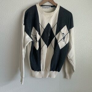 VTG John Ashford Golf Sweater XL Argyle Pattern Grandpa 90s Embroidered Preppy